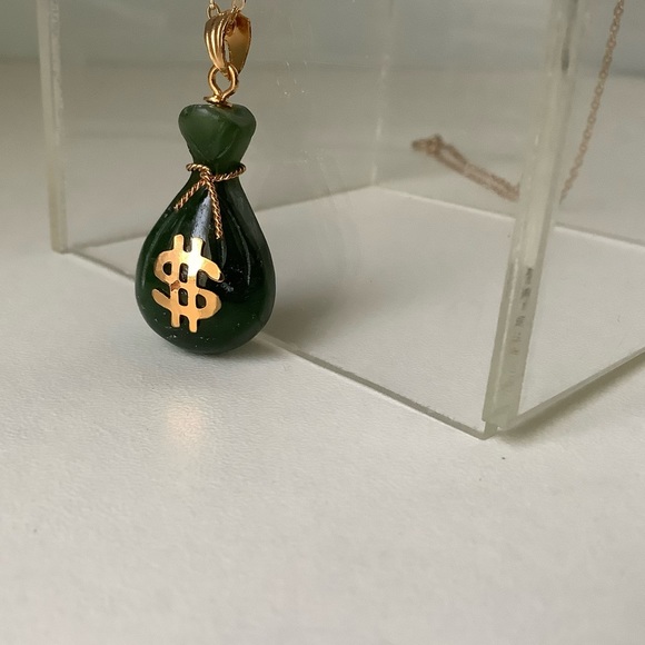New vintage solid jade moneybag necklace - Picture 1 of 9